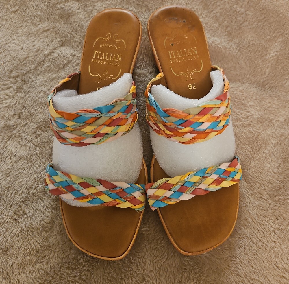 Italian Shoemakers Multicolor Braided Leather Slide Mules